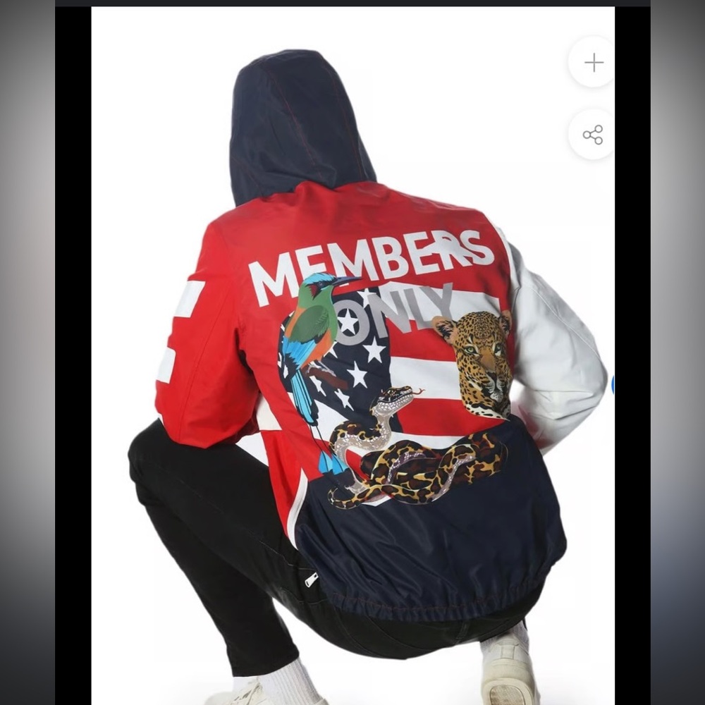 Members Only 1/2 zip windbreaker jacket Tiger Parrot Snake red white blue size S - Picture 3 of 10